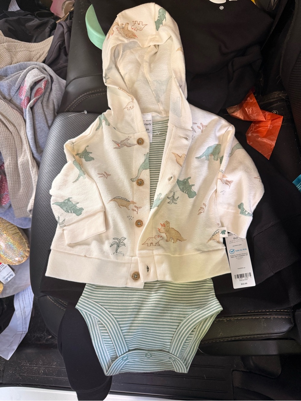 Carter's Mint Green and White Striped Baby Onesie